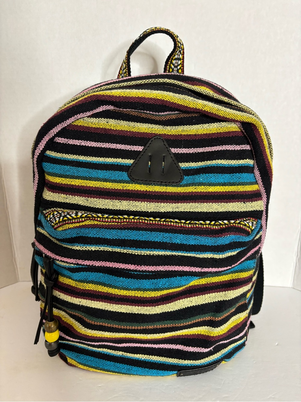 Mad Love Striped Mini Backpack in Blue, Yellow, Pink, Black & Cream